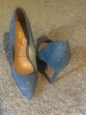 ALDO Denim Blue Rhinestone Pointed Toe Stiletto Heels